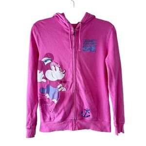 Disney Cruise Line Pink Minnie Mouse Sequin Zip Up Hoodie‎ Sweatshirt Womens S